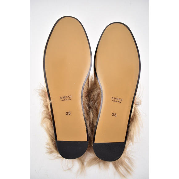 Gucci Princetown Beige Canvas Original GG Fur Loafer Slide Mule Slipper Flat 35 - Picture 12 of 12